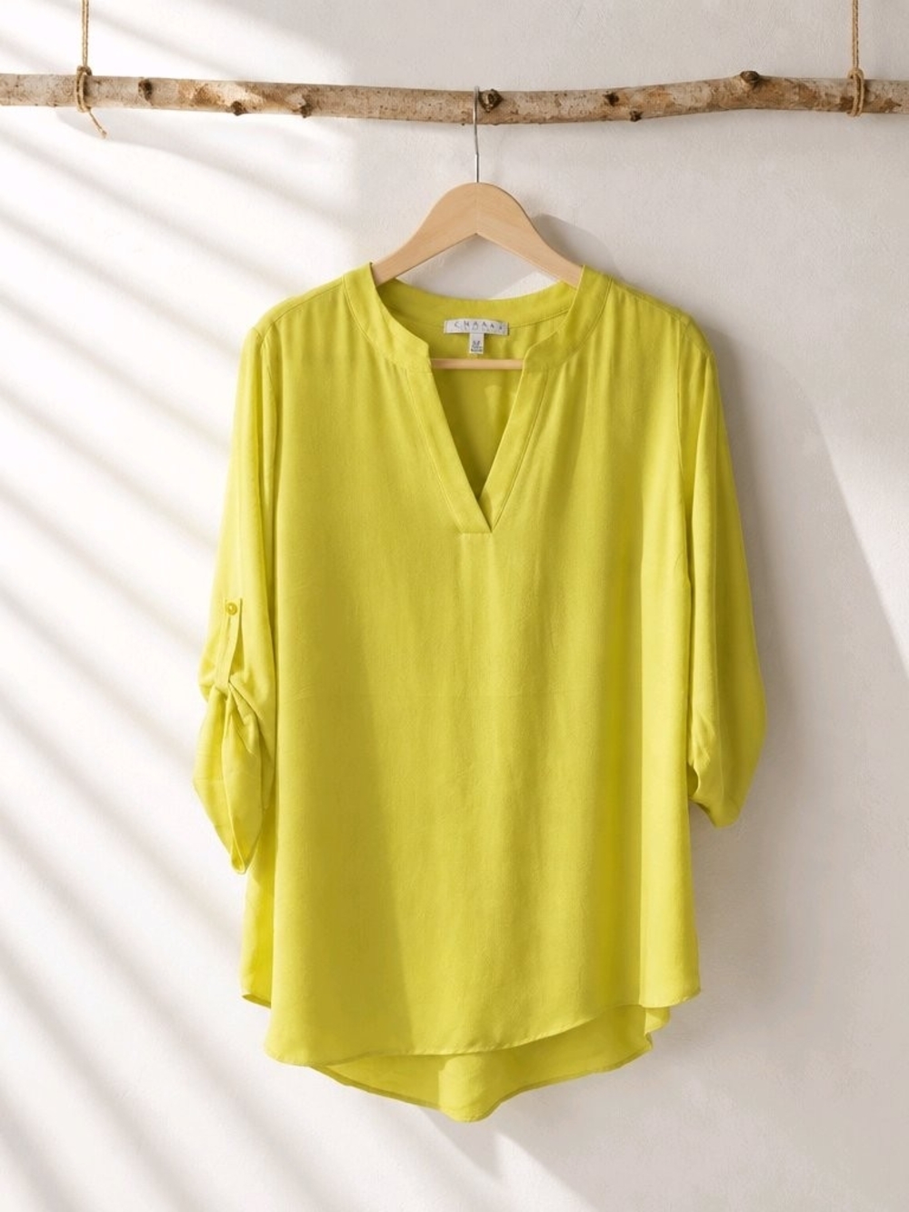 Chaus 1X Lime Split-Neck Blouse - Lightweight Women's Top